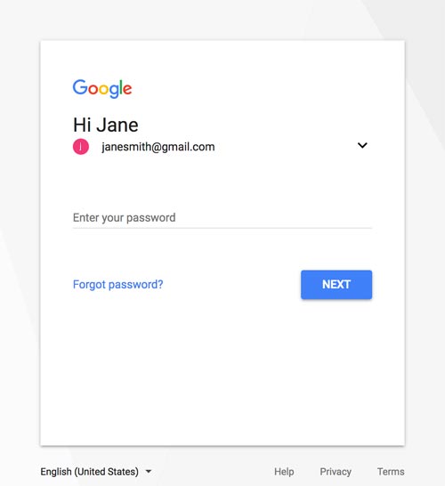 Google sign in form