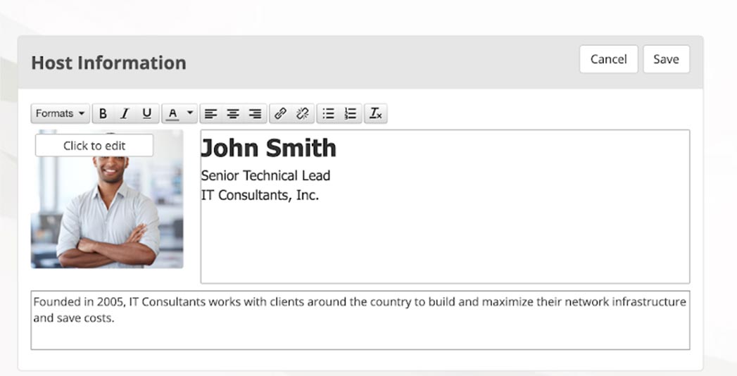 Huddle.Team edit host information