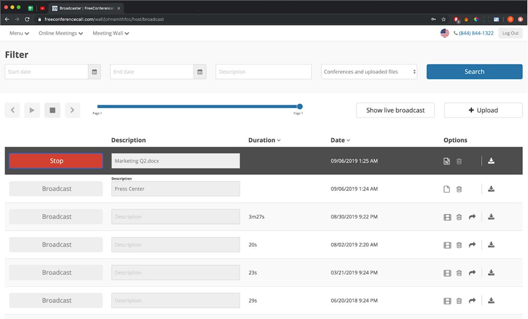 Huddle.Team web controls screen stop button